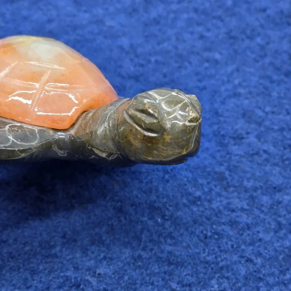 Hand Carved Stone Turtle Figurine Fossil Shell Desk Decor Sculpture Paperweight